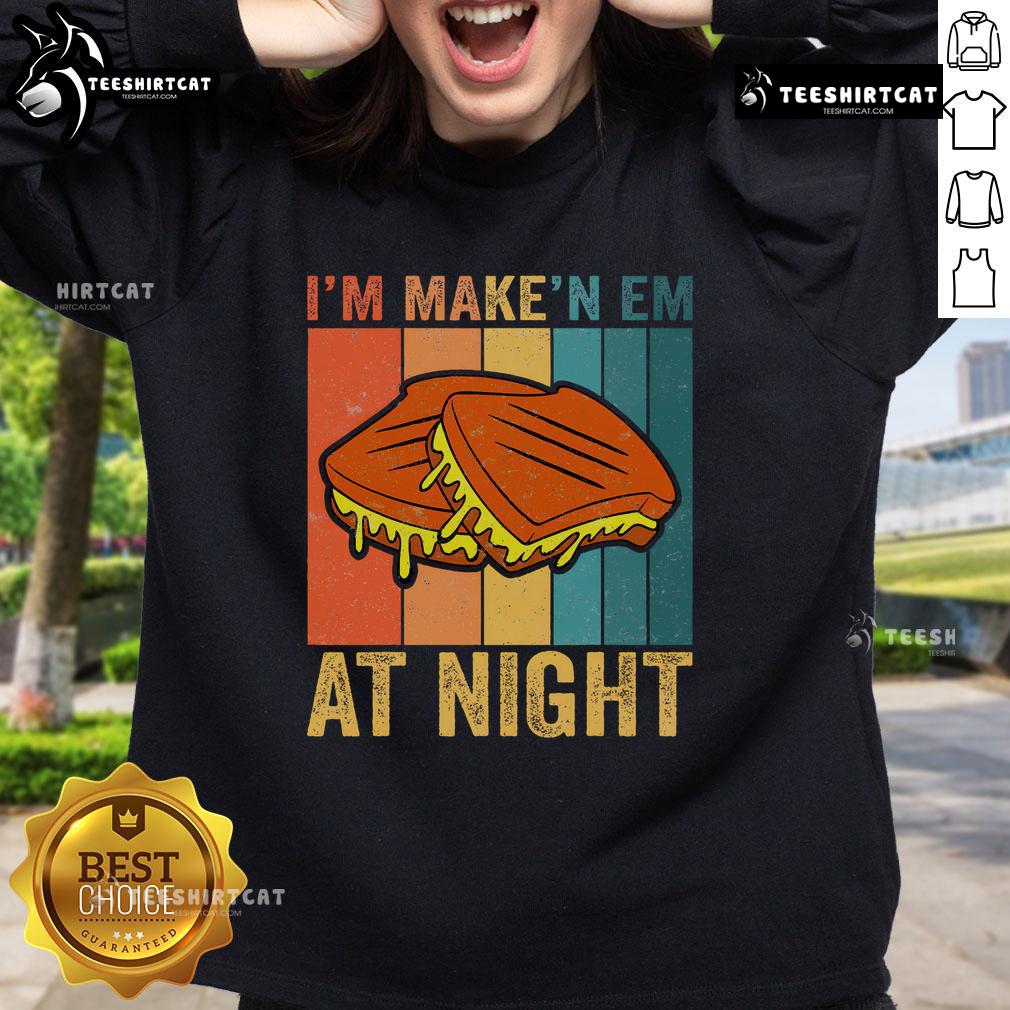 Vintage sweatshirt meme featuring a grilled cheese sandwich and night scene, perfect for fast food lovers.
