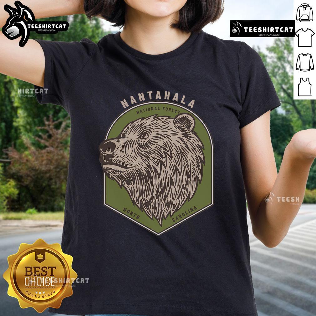 Good Nantahala National Forest North Carolina Mountains Bear Ladies Tee featuring a scenic mountain bear design.