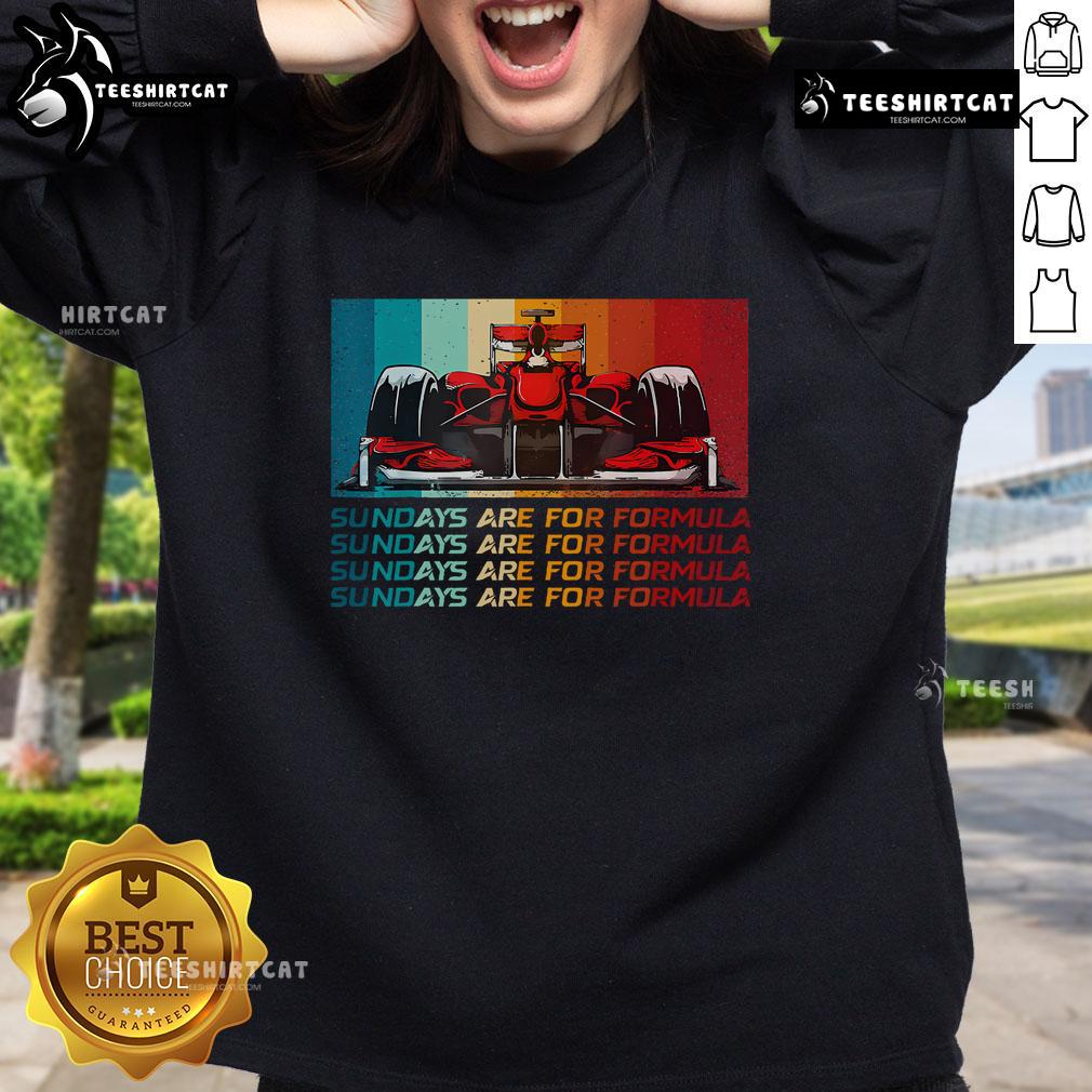 Cozy sweatshirt featuring 'Good Sundays Are for Formula Racing' design, perfect for motorsports and fast cars enthusiasts.