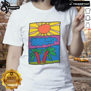 Good Vintage Doron Sun Light Cloud Nature Art Ladies Tee showcasing a serene landscape design with vibrant colors.