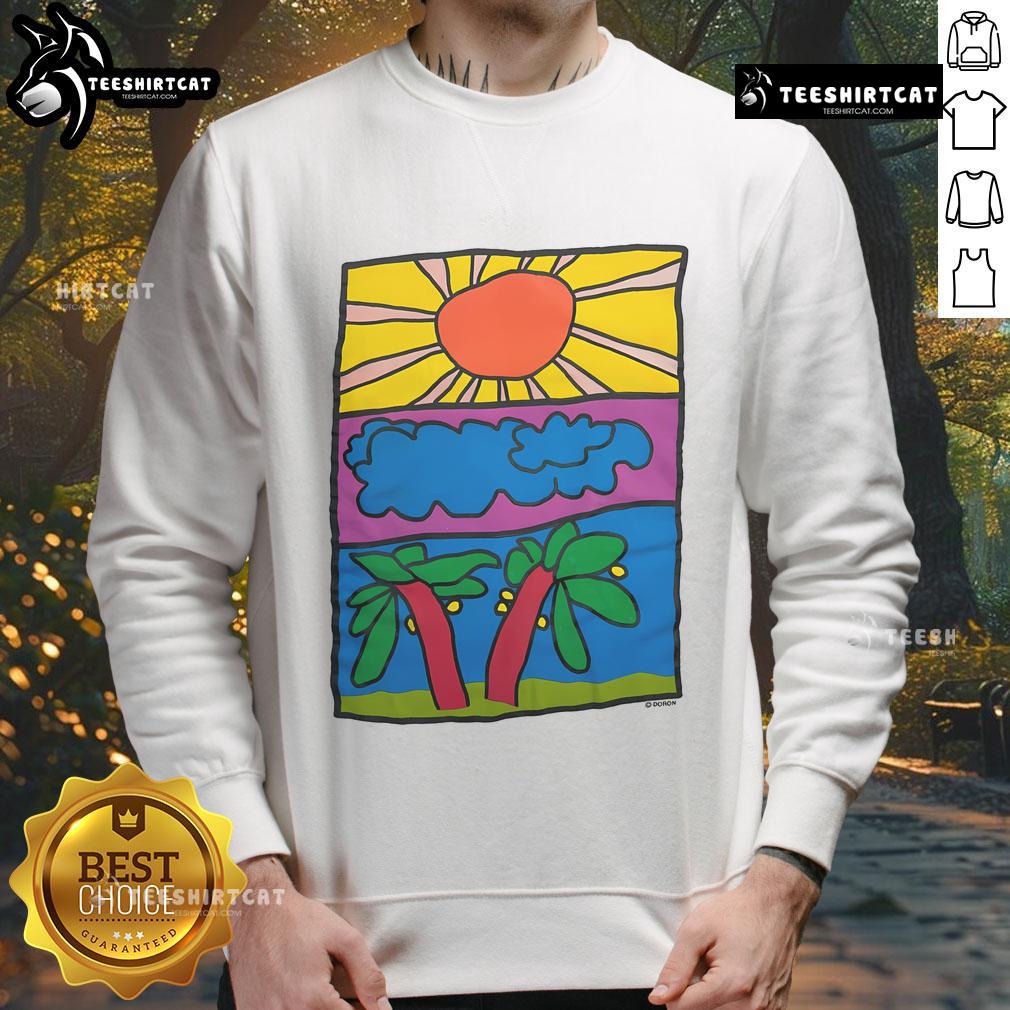 Good vintage Doron sun light cloud nature art sweatshirt featuring a vibrant design perfect for nature lovers.