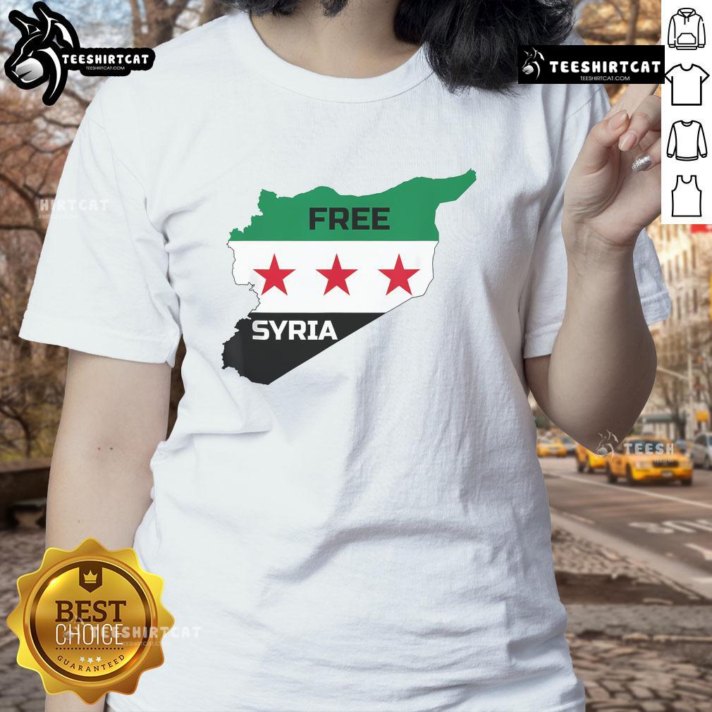 Hot Free Syria Help Syrian People Ladies Tee featuring a bold graphic supporting Syrian humanitarian efforts.