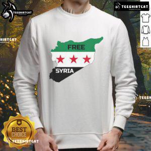 Hot Free Syria Help Syrian People Sweatshirt featuring bold text and a stylish design for support and awareness.