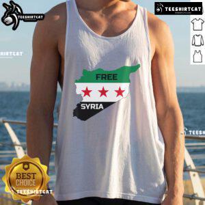 Hot Free Syria Help Syrian People tank top design featuring bold graphics supporting Syrian humanitarian efforts.