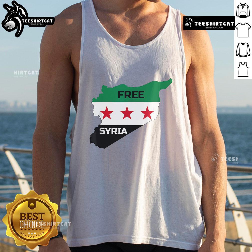 Hot Free Syria Help Syrian People tank top design featuring bold graphics supporting Syrian humanitarian efforts.