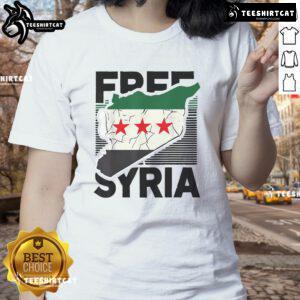 Hot Free Syria patriotic Syrian flag ladies tee showcasing vibrant design for proud supporters of Syria.