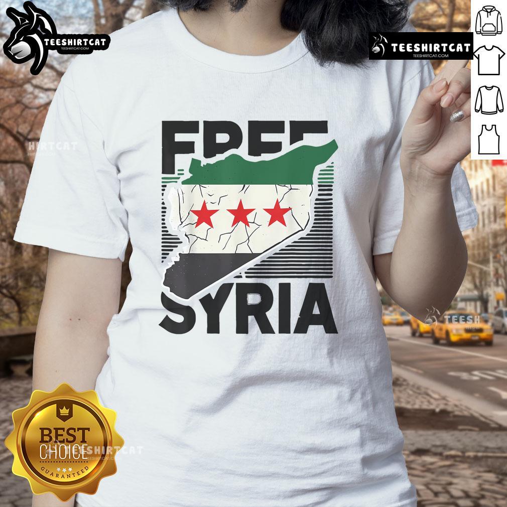 Hot Free Syria patriotic Syrian flag ladies tee showcasing vibrant design for proud supporters of Syria.
