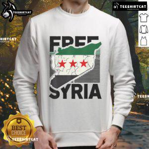 Hot Free Syria patriotic sweatshirt featuring the vibrant Syrian flag design, perfect for expressing support.