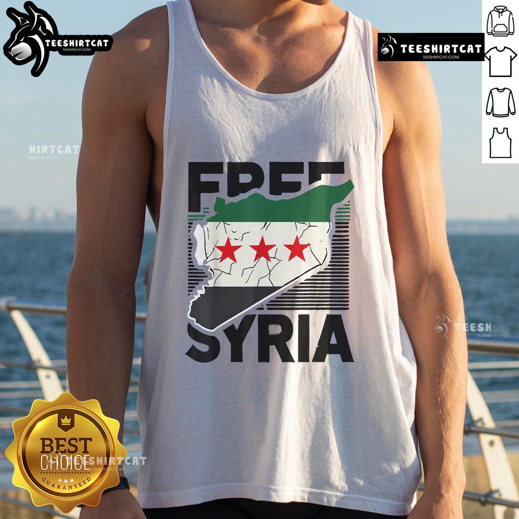 Stylish Hot Free Syria patriotic tank top featuring the vibrant Syrian flag, perfect for supporters of Syria's freedom.