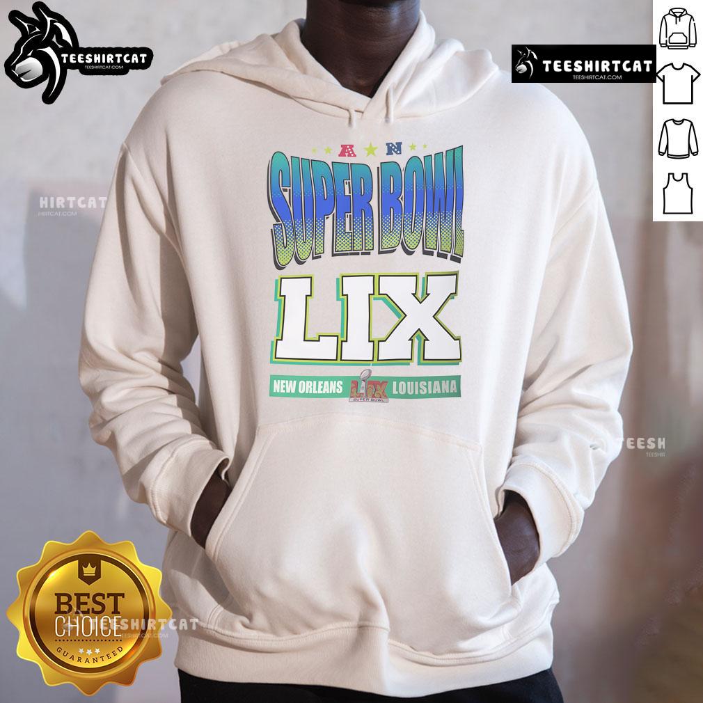 Hot Super Bowl LIX hoodie featuring New Orleans and Louisiana designs, perfect for game day and sports fans.