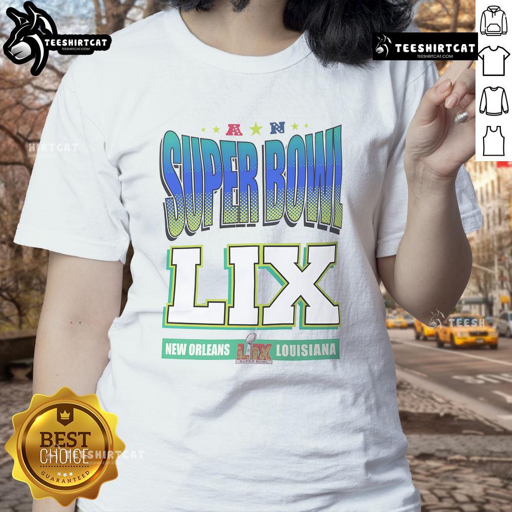 Hot Super Bowl LIX New Orleans and Louisiana ladies tee featuring vibrant design perfect for game day celebrations.