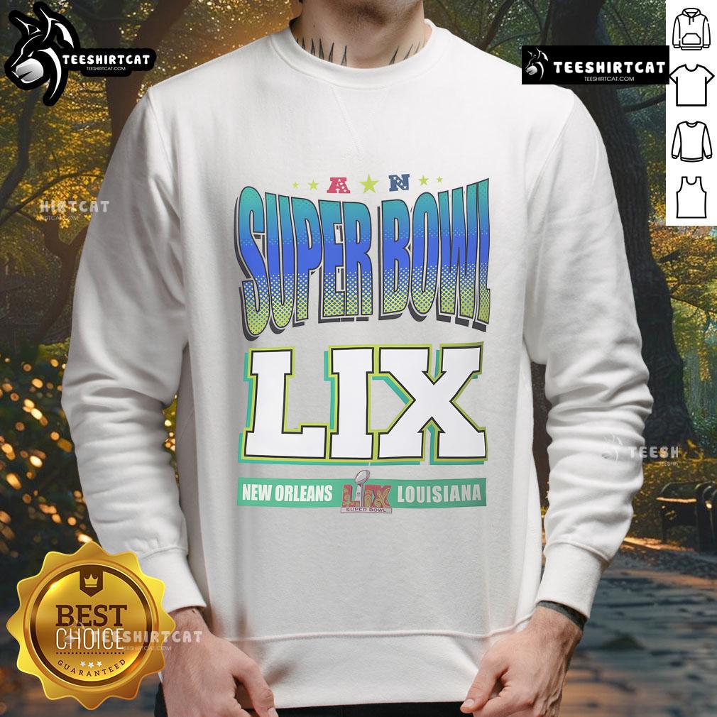 Cozy Hot Super Bowl LIX sweatshirt featuring New Orleans and Louisiana designs, perfect for game day fans.