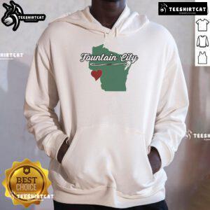 Souvenir hoodie featuring 'Nice Fountain, City Wisconsin' design, showcasing local pride and style in Wisconsin, USA.