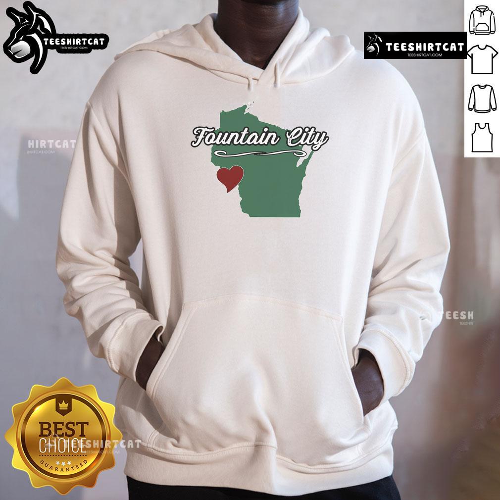 Souvenir hoodie featuring 'Nice Fountain, City Wisconsin' design, showcasing local pride and style in Wisconsin, USA.