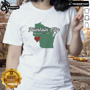 Stylish ladies' tee featuring a 'Nice Fountain, City Wisconsin' design, perfect souvenir for visitors to Wisconsin, USA.