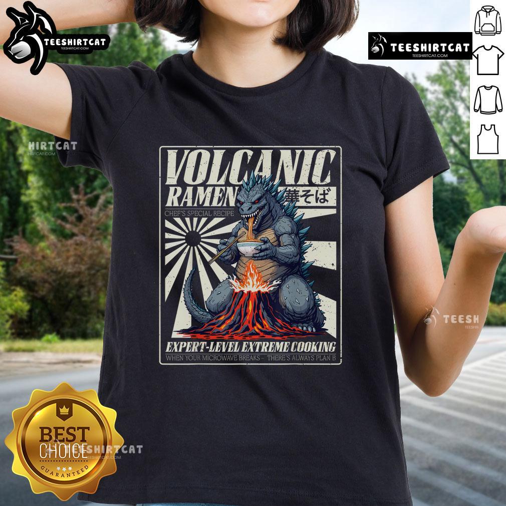 Nice Giant Kaiju monster enjoying Japanese ramen on a birthday-themed ladies tee, perfect for monster lovers.