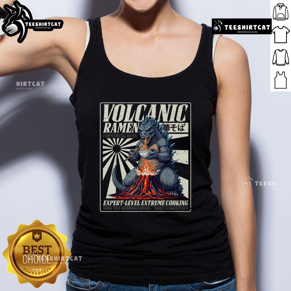 Nice giant kaiju enjoying a bowl of Japanese ramen on a birthday tank top for monster lovers.