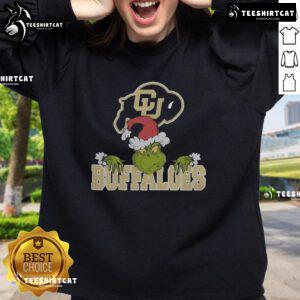Nice Grinch NCAA Colorado Buffaloes logo football Christmas 2024 sweatshirt with festive design and vibrant colors.