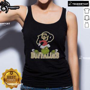 Nice Grinch NCAA Colorado Buffaloes logo on a Christmas-themed tank top for football fans in 2024.
