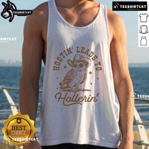 Trendy tank top featuring a vintage western owl design, perfect for casual wear and owl enthusiasts. Nice Hootin Leads to Hollerin.