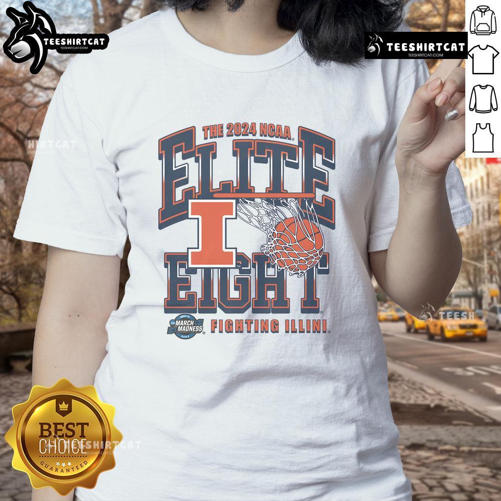 Nice Illinois MBB 2024 Elite Eight ladies tee featuring vibrant graphics celebrating the teams success in the tournament.
