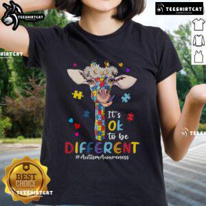 Nice It's Ok To Be Different Autism Awareness Ladies Tee featuring a colorful design promoting acceptance and diversity.