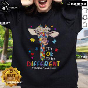 Autism Awareness sweatshirt featuring 'Nice, It's OK to Be Different' slogan, promoting acceptance and diversity.
