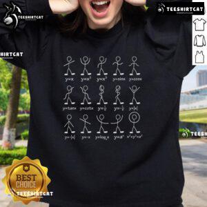 Colorful math stick dance figures on an algebra-themed sweatshirt for mathematicians, perfect for math lovers.