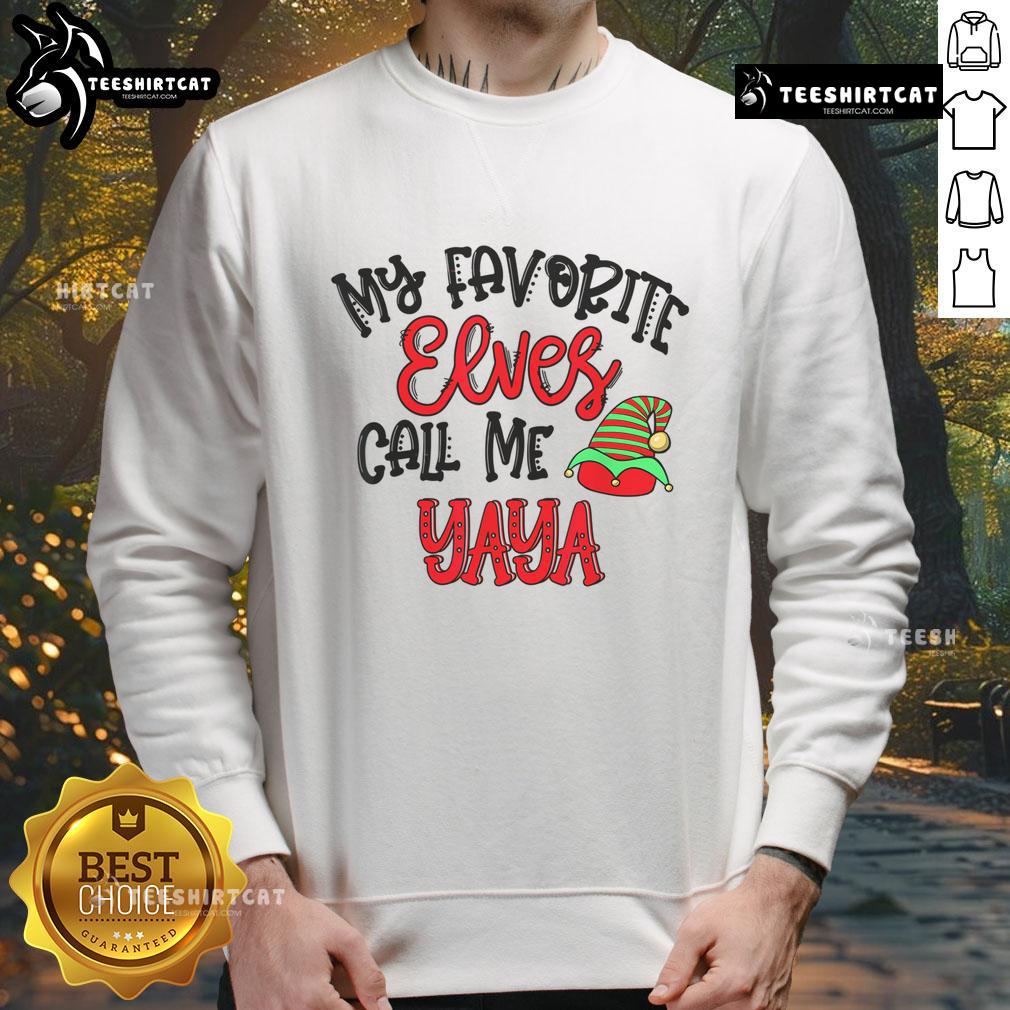 Cozy 'Nice My Favorite Elves Call Me Yaya' sweatshirt in festive colors, perfect for holiday gatherings and winter wear.