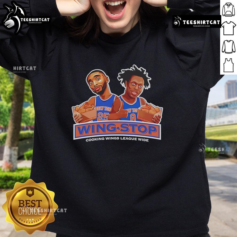 Nice New York Knicks Wing Stop cooking wings sweatshirt featuring vibrant team colors and stylish design for fans.