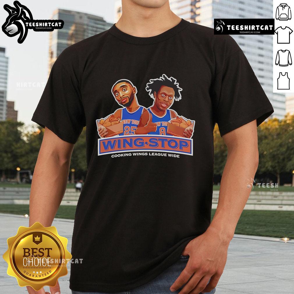 Nice New York Knicks Wing Stop Cooking Wings League Wide T-Shirt featuring vibrant team colors and logo design.