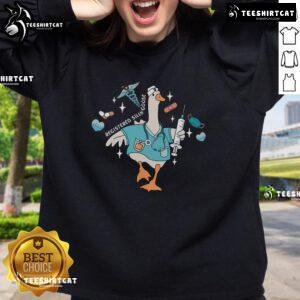 Funny Registered Nurse sweatshirt featuring 'Nice Nurse, Silly Goose' design, perfect for nursing school students and RNs.