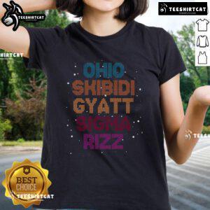 Nice Ohio Skibidi Gyatt Rizz Ladies Tee featuring a stylish design perfect for casual wear and expressing unique personality.
