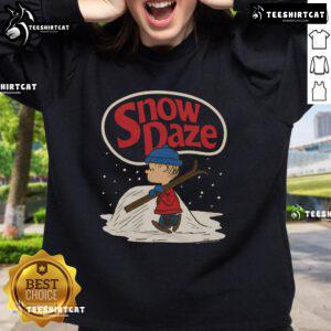 Cozy Nice Peanuts Linus Snow Daze Sweatshirt featuring Linus from Peanuts in a winter scene.