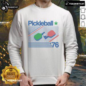 Vintage oatmeal sweatshirt featuring a 'Nice Pickleball' graphic, perfect for pickleball enthusiasts and casual wear.