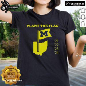 Alt Text: Ladies tee featuring 'Nice Plant the Flag Michigan 21-22-23-24' design, perfect for Michigan fans and casual wear.