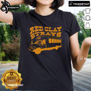 Women wearing Nice Red Clay Strays Bus Ladies Tee, showcasing vibrant design and casual style for everyday wear.