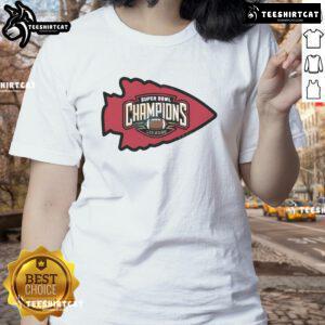 2025 Kansas City Chiefs Football Ladies Tee celebrating Super Bowl LIX Champions with stylish design and team colors.