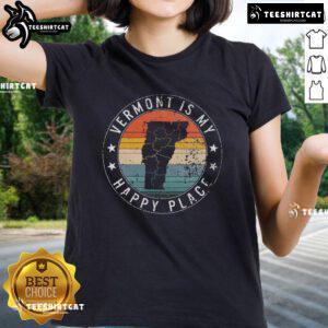 Vintage ladies tee with 'Nice Vermont is My Happiest Place' design, perfect for a Montpelier vacation souvenir.