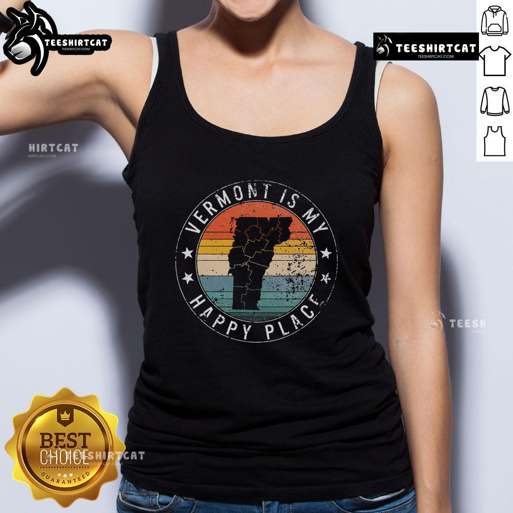 Vintage tank top featuring 'Nice Vermont Is My Happiest Place' design, perfect for a Vermont state vacation in Montpelier.