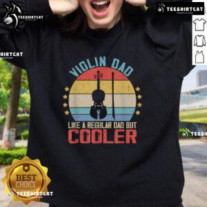 Retro sunset sweatshirt featuring a violin player, perfect for violinists and music lovers, designed for dads.