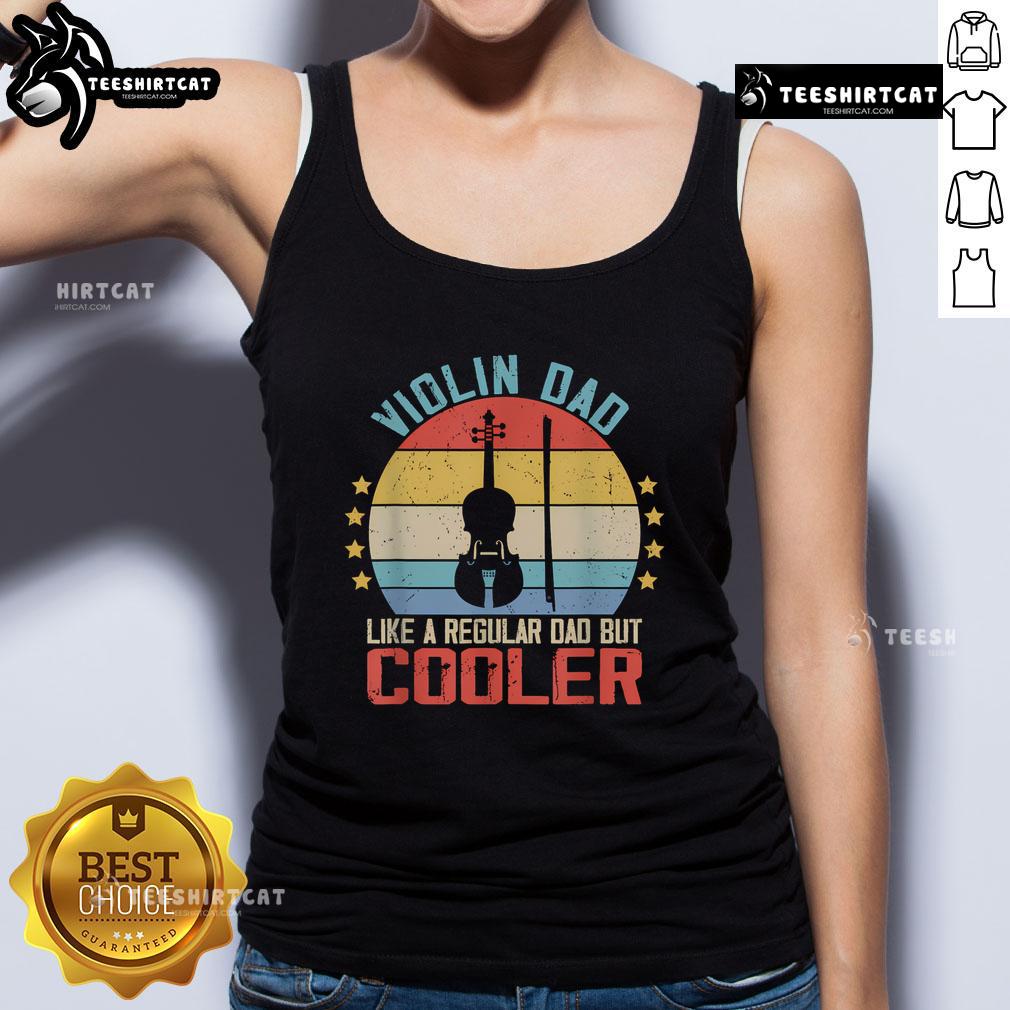 Retro sunset image of a violin player teacher dad in a tank top, perfect for violinists and music lovers.