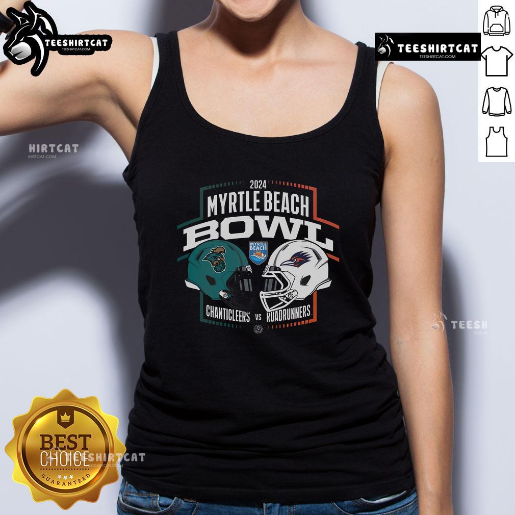 2024 Myrtle Beach Bowl tank top featuring Coastal Carolina Chanticleers vs UTSA Roadrunners NCAA Division matchup design.