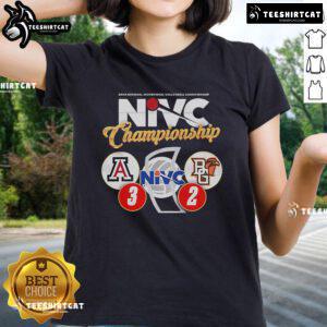 Official Arizona Volleyball Nivic Champions 3-2 Ladies Tee featuring team logo and vibrant design for fans.