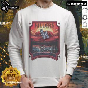 Official Australian The Killers Dec 2024 Tour sweatshirt featuring band logo and tour details in vibrant design.