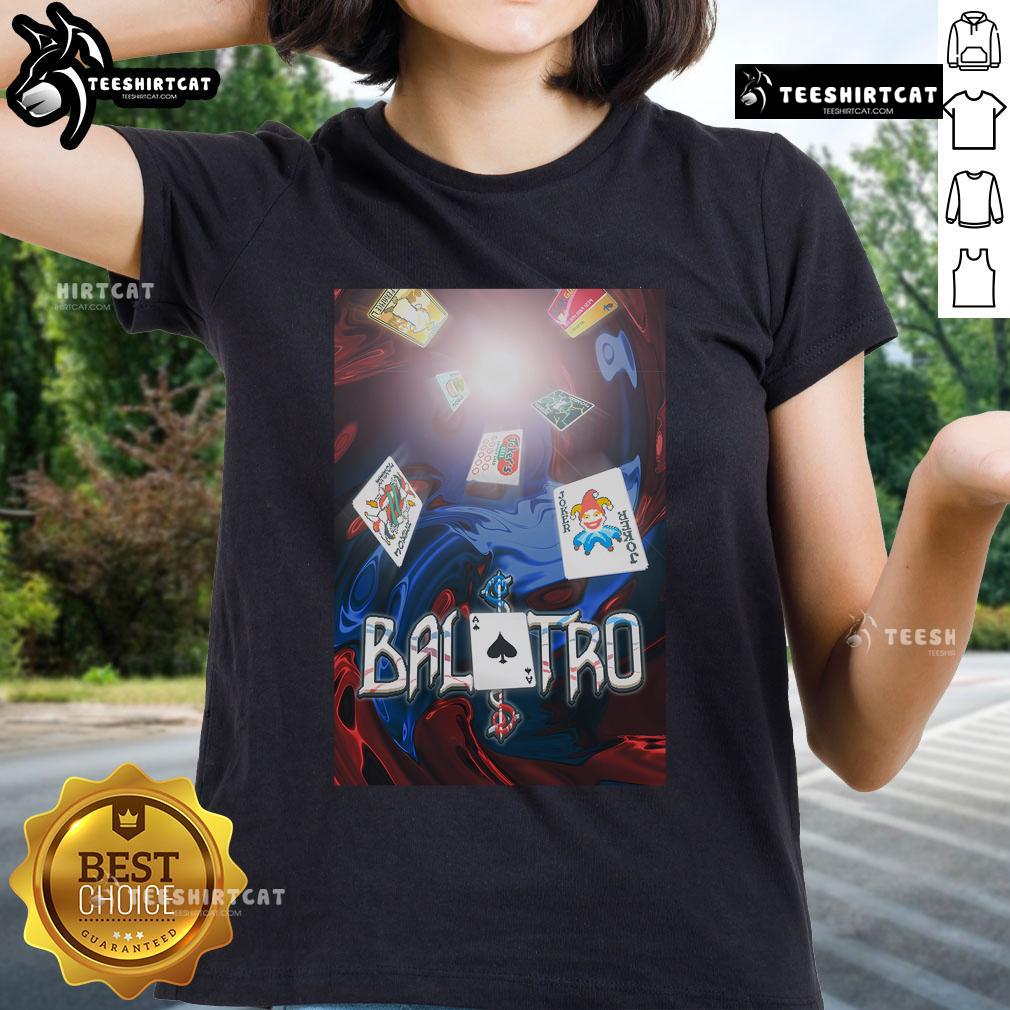 Official Balatro Game Wall Art 2024 Tour Ladies Tee featuring vibrant graphics and stylish design for fans.