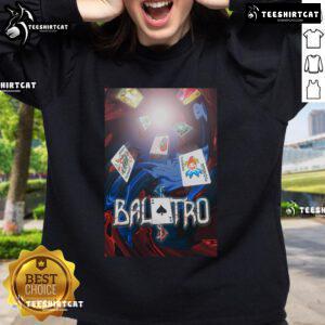 Official Balatro Game Wall Art 2024 Tour Sweatshirt featuring vibrant design and logo for fans and collectors.