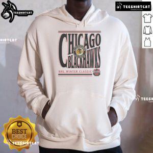Official Chicago Blackhawks Khaki 2025 NHL Winter Classic Richmond Powerhouse Hoodie showcased on a display.