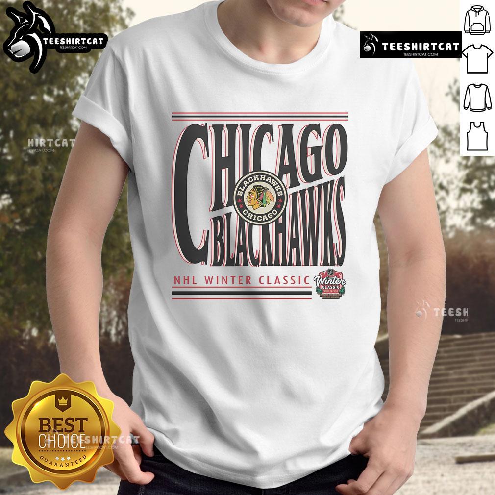 Official Chicago Blackhawks Khaki 2025 NHL Winter Classic Richmond Powerhouse T-Shirt displayed on a neutral background.