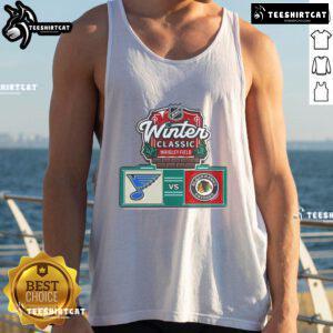 Chicago Blackhawks vs St. Louis Blues 2025 NHL Winter tank top featuring team logos and vibrant colors for fans.